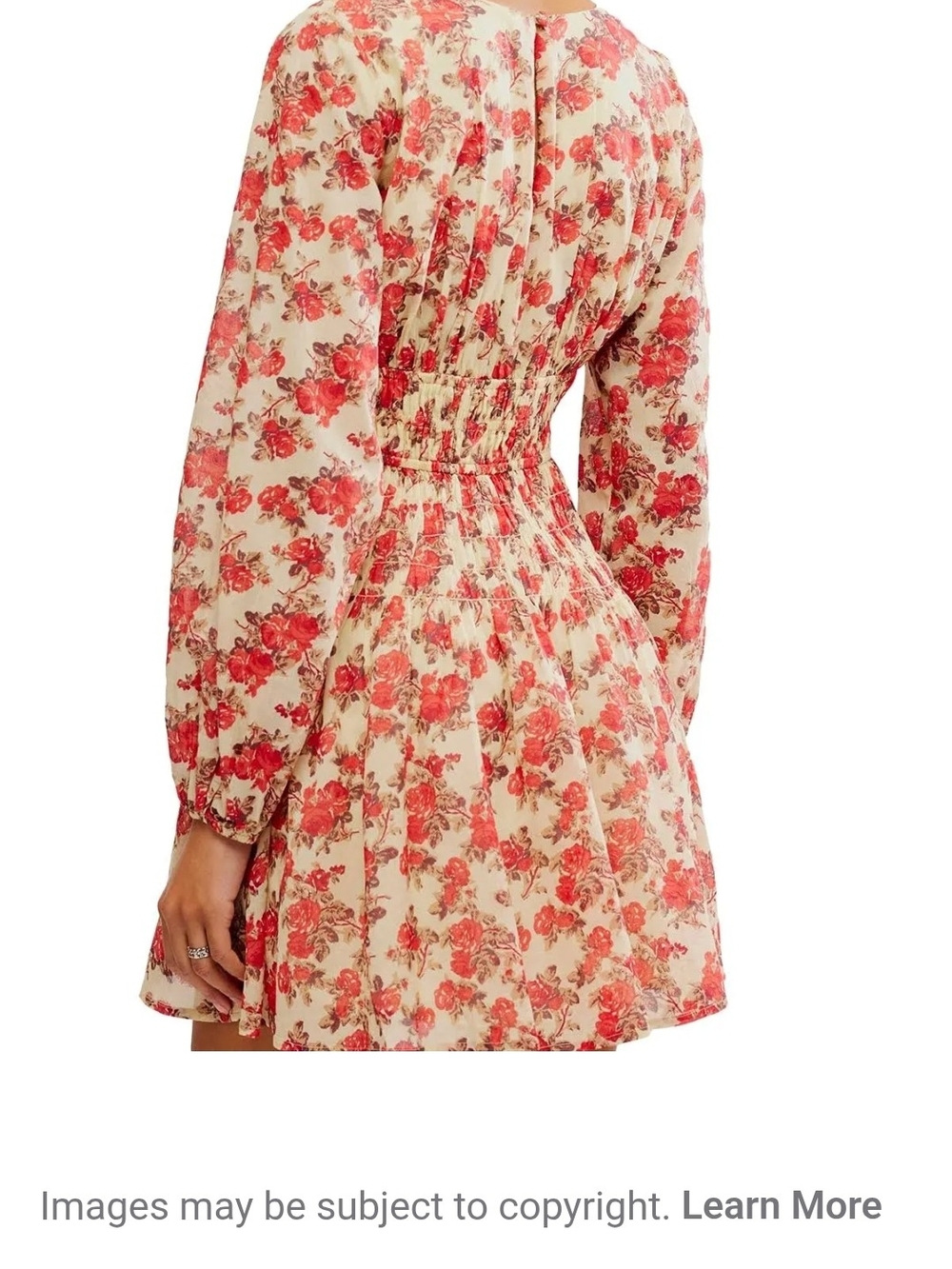Free People Keep You Smocked Mini Dress Long Balloon Sleeve V Neck Size S - Picture 2 of 13